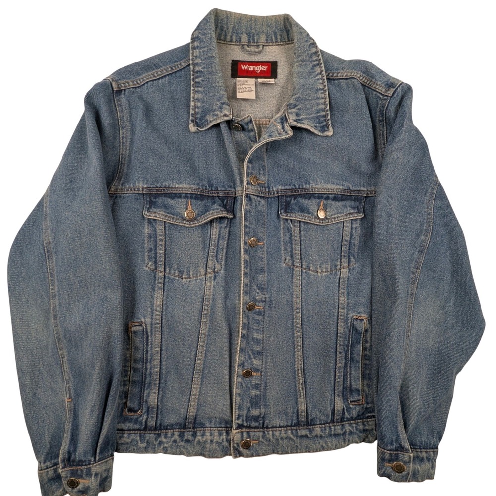 VTG Wrangler Hero Mens Blue Denim Trucker Jacket Medium Wash Cotton XL 80/90's